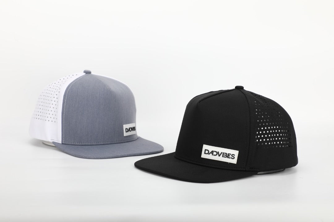 Premium Active 5-Panel DadVibes Hat (Heather Grey/White)