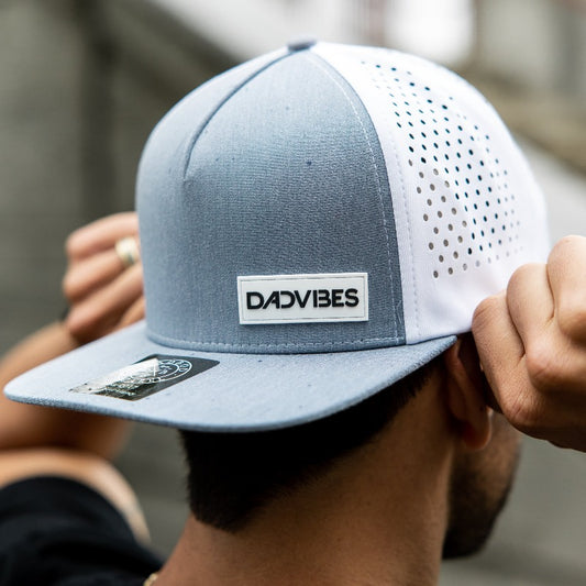 Premium Active 5-Panel DadVibes Hat (Heather Grey/White)
