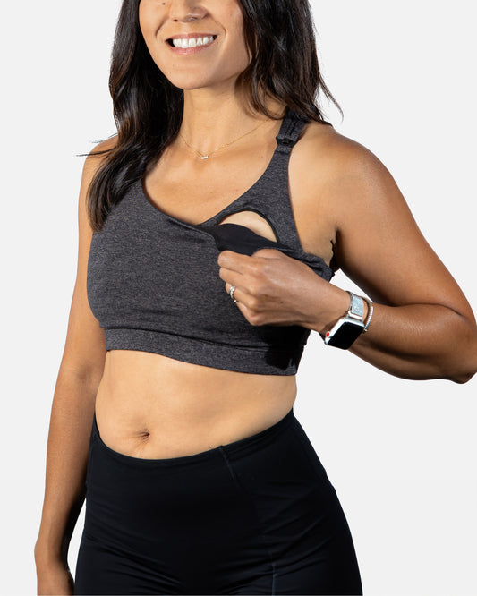 Ultra Soft Active Nursing MomBra - FIXED Pads (Heathered Black)