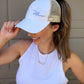 White Floral Ponytail Mama Hat