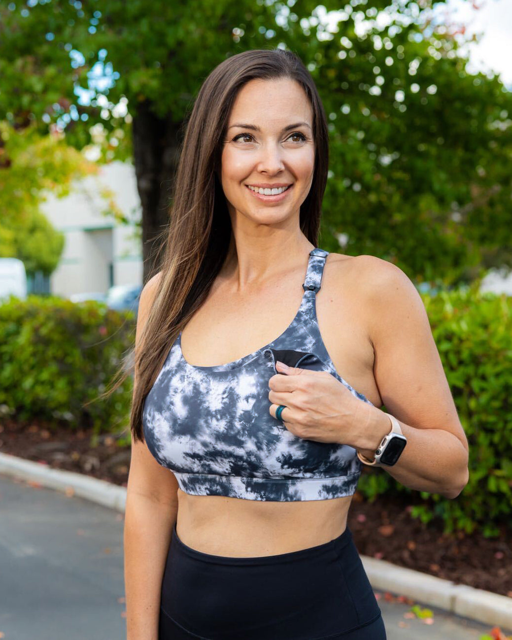 Ultra Comfort Active Nursing Bra FIXED PADS (Gray Tie Dye