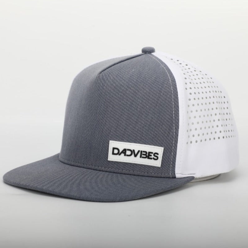 Premium Active 5-Panel DadVibes Hat (Heather Grey/White)