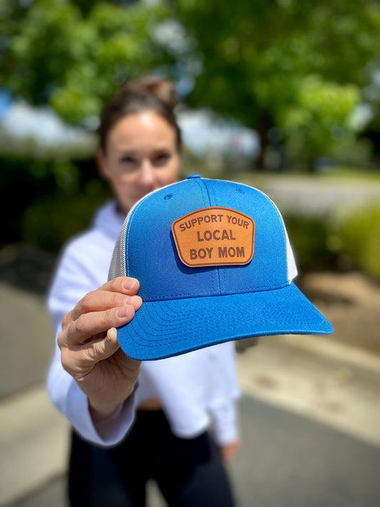 Support Your Local Boy Mom Hat (Ocean Blue/Cream)